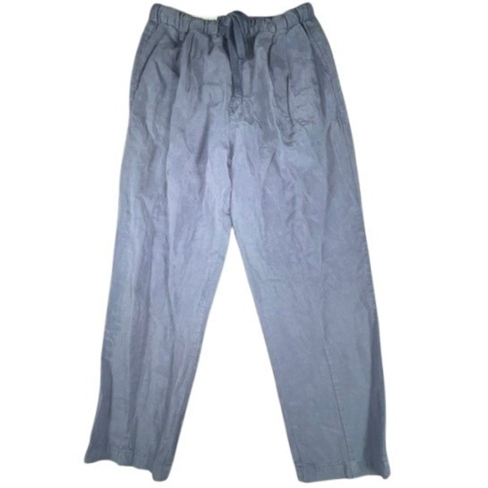 Zara Pants Women S Blue Linen Blend Relaxed Drawstring Straight Leg NWT